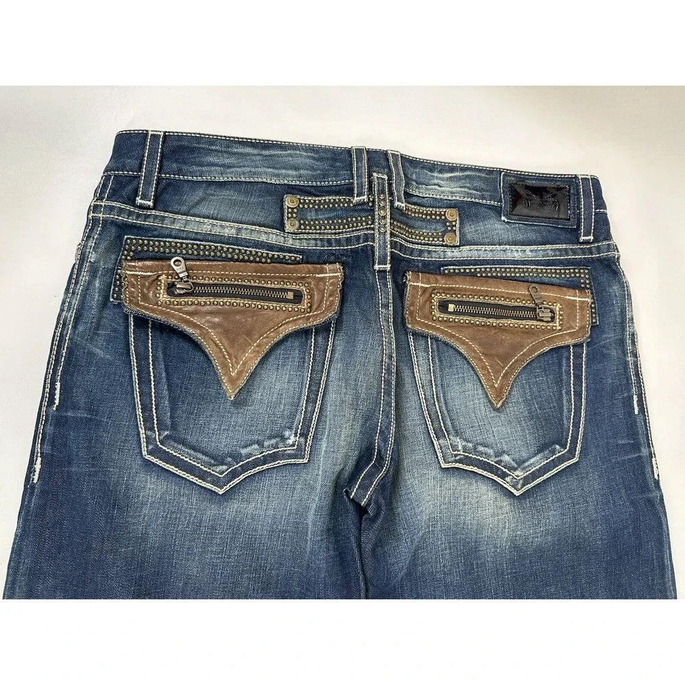 Robins Jeans Harley Leather Flap Studded Pocket Men's Size‎ 38x37